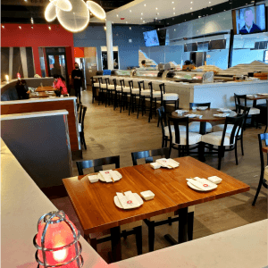 The Orient's dining room, with the sushi bar in the background